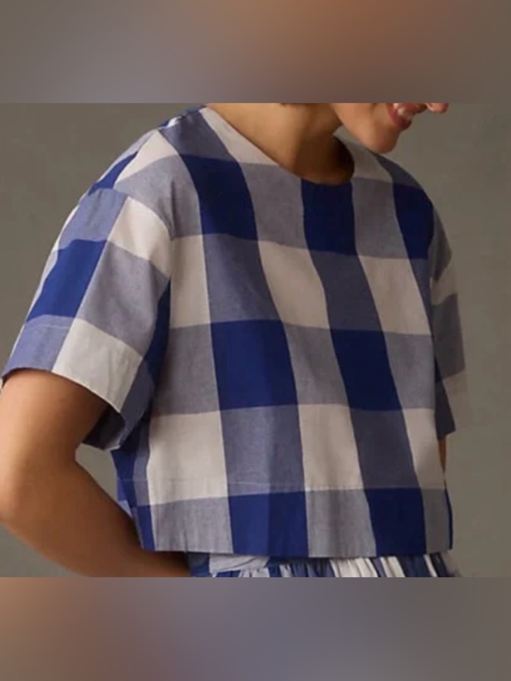 Sunday in Brooklyn Blue & White Gingham Short-Sleeve Cotton Blouse - Size M